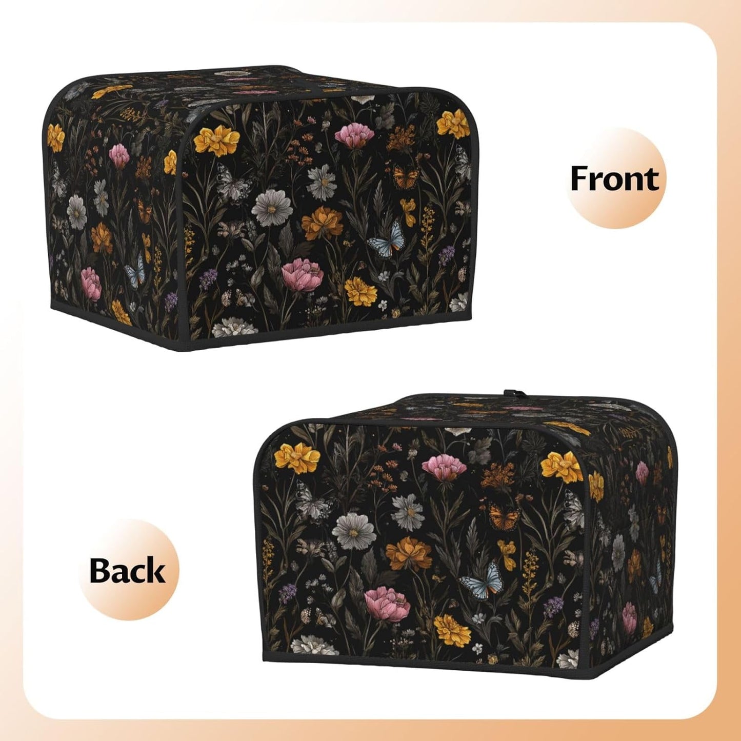 Toaster Cover 4 Slice Flower Butterfly Boho Botanical Kitchen Small Appliance Covers with Pockets Dust and Fingerprint Protection