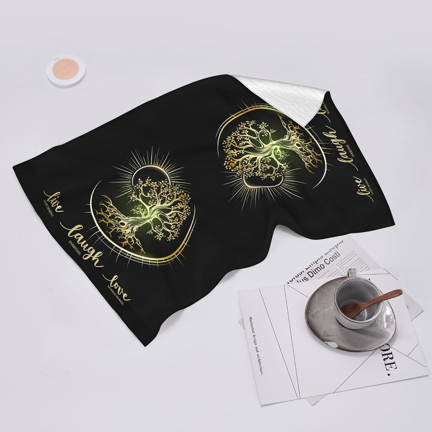 Live Laugh Love Kitchen Towels Decorative Set of 2, Absorbent Tree Life Tea Towels Hand Towels for Kitchen,Hippie Witchy Kitchen Decor Aesthetic,Cute Moon Dish Towels for Kitchen Drying