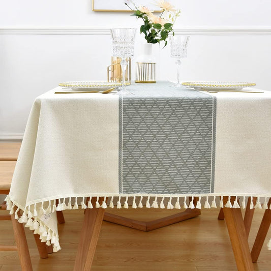 Heavy Duty Cotton Linen Table Cloth for Rectangle Table Rectangular Farmhouse Vintage Tablecloth Washable Rustic Table Cover (Lattice, 52x120 inch)
