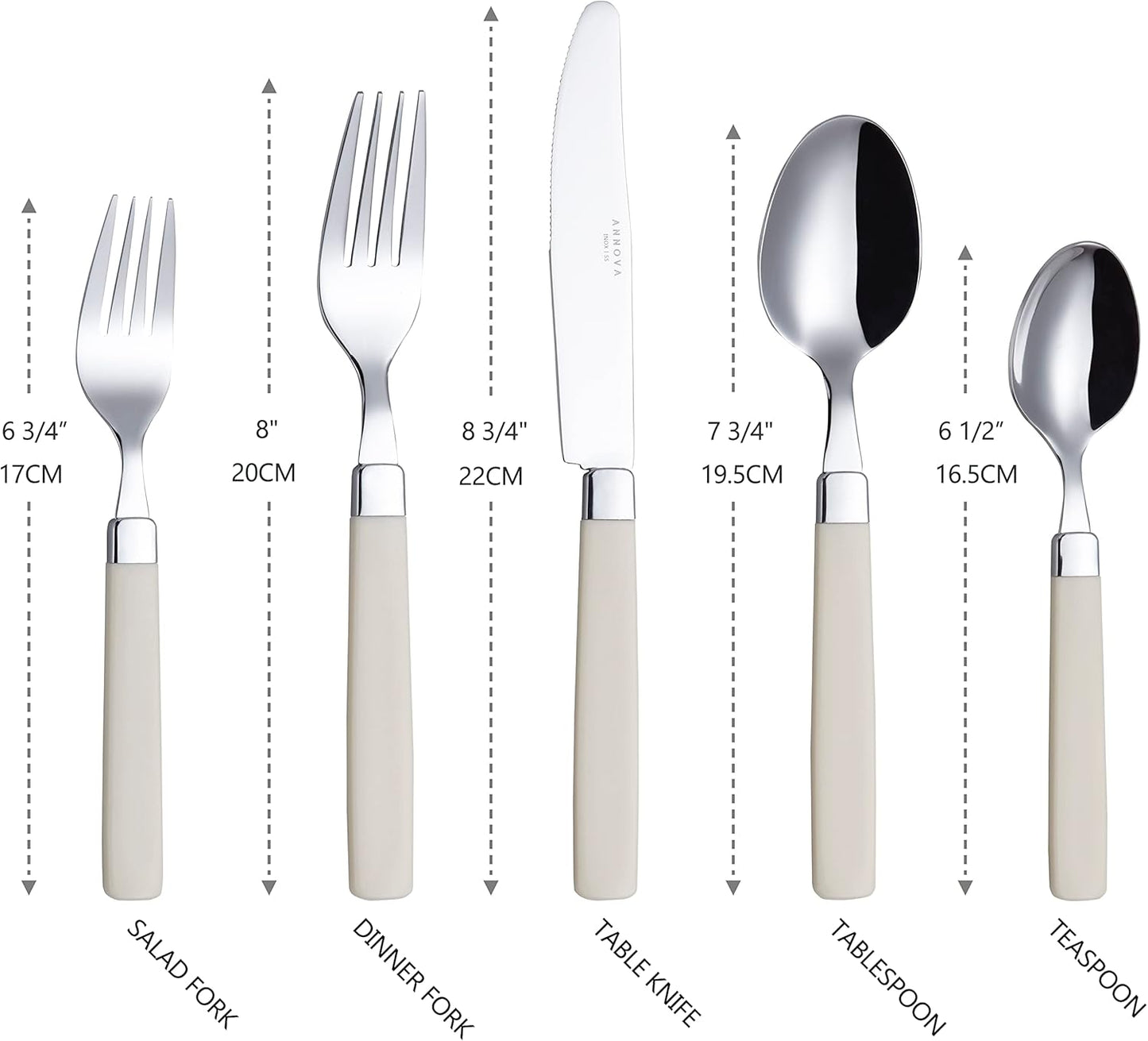 ANNOVA Silverware Set Stainless Steel Colorful Tableware Kitchen Flatware Set Utensils, Includes Dinner Knives, Forks, Spoons, Salad Forks & Dessert Spoons (Cream, 20 Pieces)