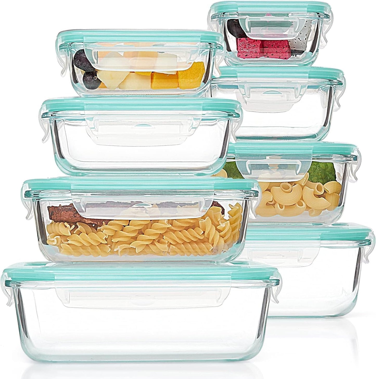 Vtopmart 8 Pack Glass Food Storage Containers with Airtight Lids, Glass Meal Prep Containers, Lunch Office Meal for Microwave, Oven, Freezer and Dishwasher, BPA Free