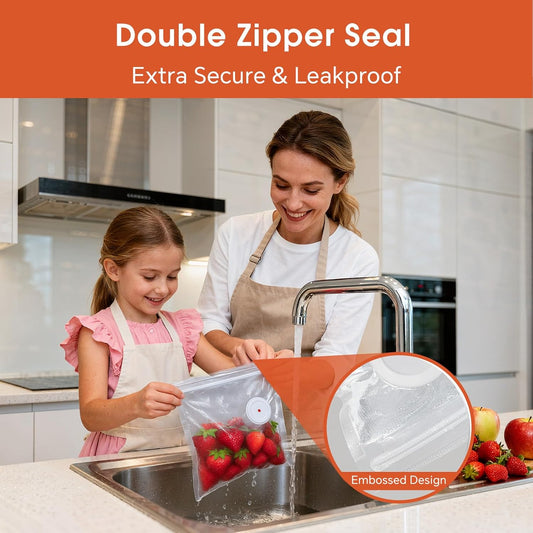 Reusable Vacuum Sealer Bags 12 Pack (11.8"x13.4") with 2 Clips, BPA-Free Vacuum Zipper Bags for Food Storage, Freezer & Sous Vide Cooking, Compatible with Food Saver Vacuum Sealers