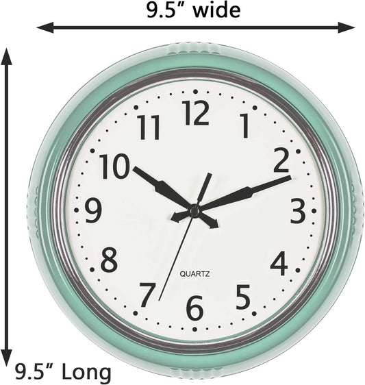 Bernhard Products Retro Wall Clock 12 Inch Seafoam Green Kitchen 50's Vintage Design Round Silent Non Ticking Battery Operated Quality Quartz Clocks for Home Office School Kids Bedroom Living Room