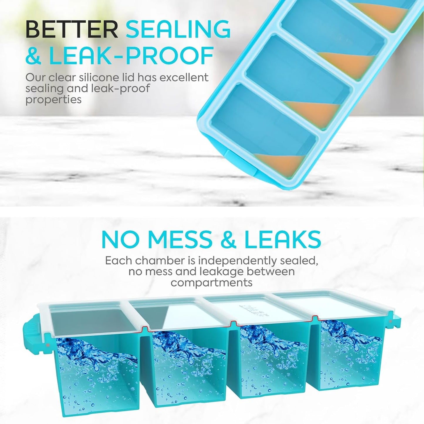 Silicone Freezer Tray With Lid - Soup Freezer Container molds - Large Ice Cube Tray- makes 8 perfect 1 cup portions cubes, 2-Pack Freezer Storage Food Soups & Meal Prep - Oven & Dishwasher -Safe