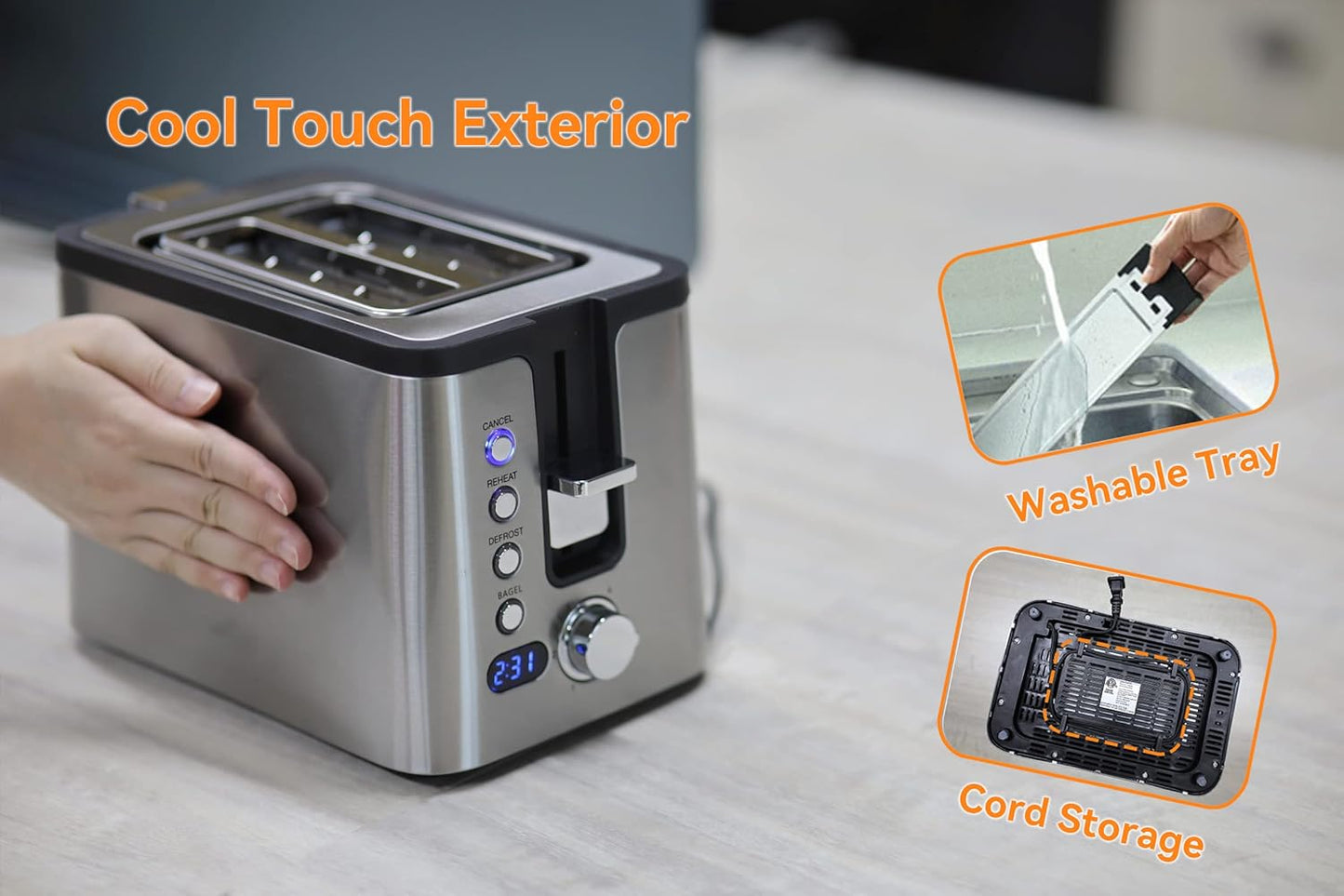 Mecity Toaster 2 Slice Stainless Steel Body, Timer, Bagel, Defrost, Reheat, Cancel Functions, Warming Rack, Removable Tray, 6 Browning Settings, Extra Wide Slots, Bread Toaster 800W