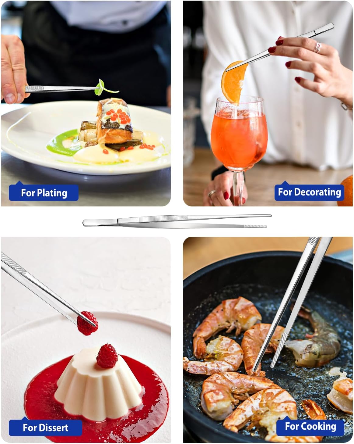 2 Pcs 12-Inch Kitchen Tweezers Fine Tweezer Tongs, Stainless Steel Professional Long Cooking Tweezers for BBQ, Sea Food, Repairing and Serving (SILVER)