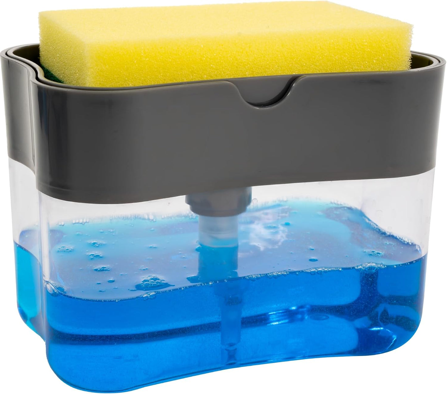 S&T INC. Dish Soap Dispenser and Sponge Holder for Kitchen Sink, Sponge Included, 13 Ounces, Grey