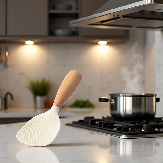 White Standing Silicone Rice Spoon Paddle, Household Rice Shovel Heat Resistant Anti-scalding Rice Scooper, Rice and Potato, Serving Spoons Dining and Flatware