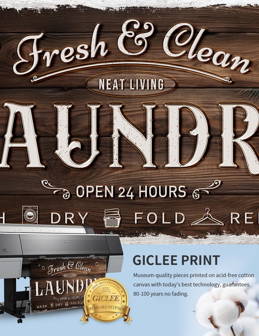 IPIC - Laundry Room Decor, Rustic Canvas Wall Art Print on Acid-Free Cotton Canvas for Family Laundry Room, Rustic Farmhouse Style Wall Decor for Home, Made in USA