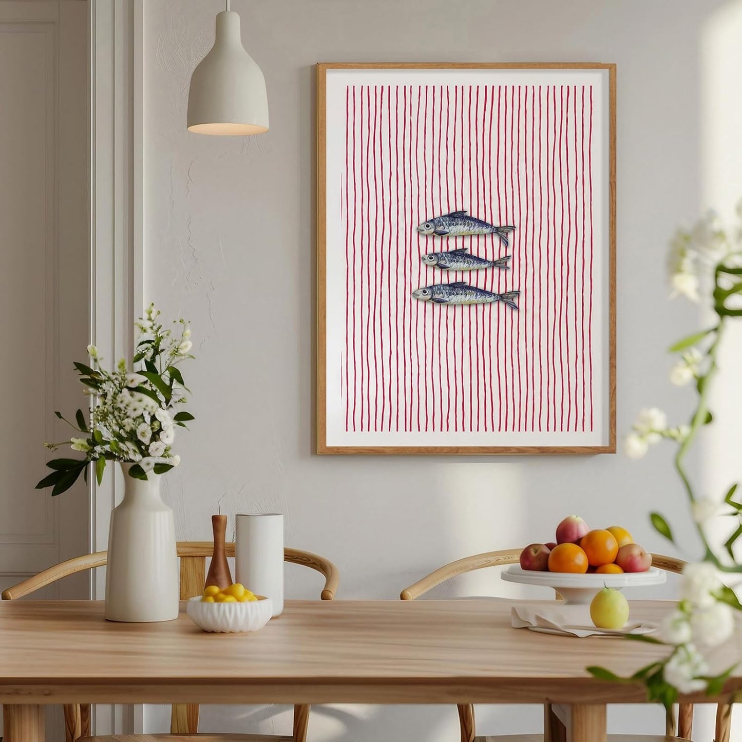 Kitchen Wall Art Farmhouse Kitchen Poster Fish Art Poster Striped Sardines Print Vibrant Red Stripes Ideal for Coastal Home Dining Room Cafe Coastal Nautical Modern Wall Decor 12x16 Inch UnFramed