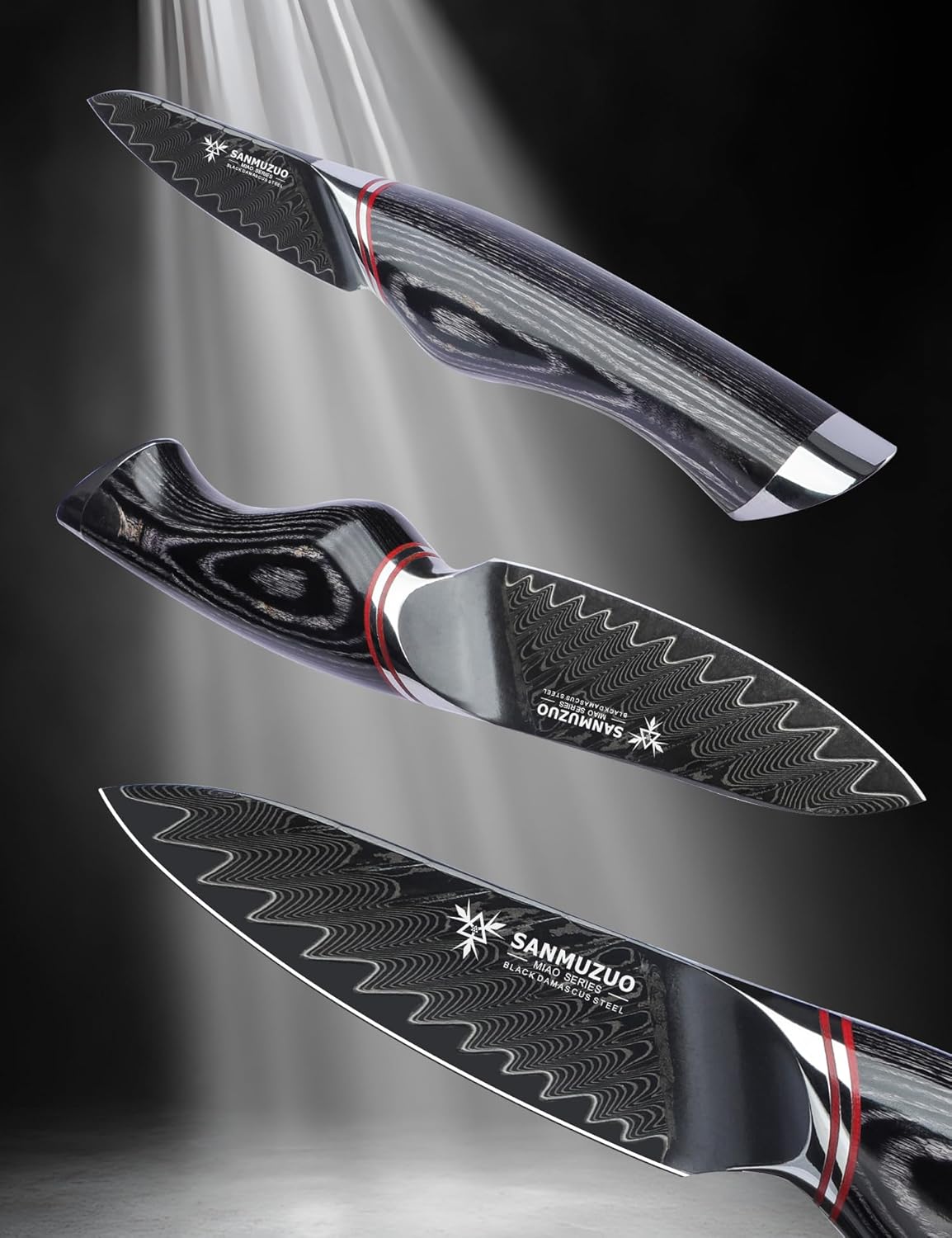 3.5 Inch Paring Knife - Fruit and Vegetable Peeling Knives, Black Damascus Steel with Ergonomic Handle - MIAO Series