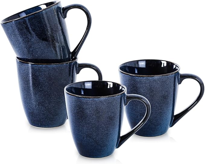 vicrays Coffee Mug Set, 12 Ounce, Set of 4, Ceramic Mug for Men, Women, Unique Glazed Mugs with Handle for Coffee, Tea, Milk, Cocoa, Cereal(blue)