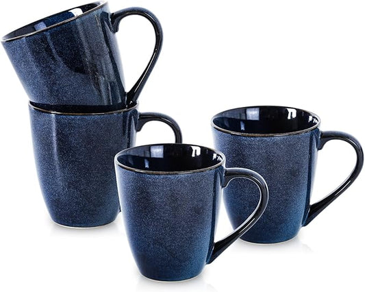 vicrays Coffee Mug Set, 12 Ounce, Set of 4, Ceramic Mug for Men, Women, Unique Glazed Mugs with Handle for Coffee, Tea, Milk, Cocoa, Cereal(blue)