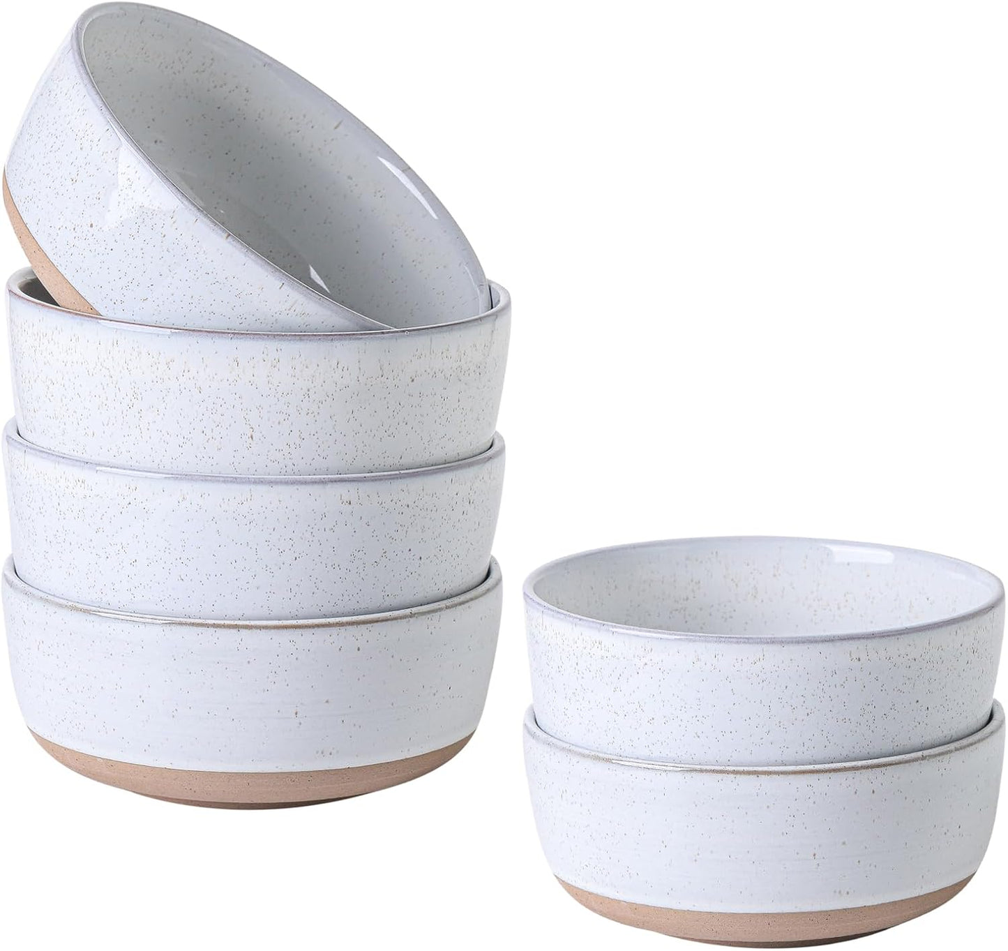 Hasense 30 OZ Cereal Bowls Set of 6, Stoneware Soup Bowls for Kitchen, 6 Inch Ceramic Bowls Microwave and Dishwasher Safe for Rice, Oatmeal, Noodle, Ramen, Salad, Fruit and Pasta, White