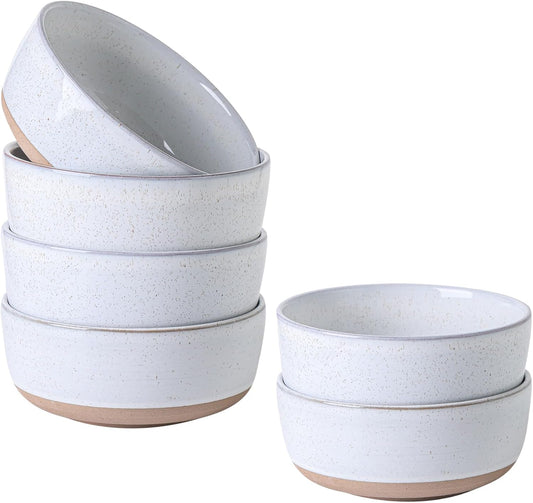 Hasense 30 OZ Cereal Bowls Set of 6, Stoneware Soup Bowls for Kitchen, 6 Inch Ceramic Bowls Microwave and Dishwasher Safe for Rice, Oatmeal, Noodle, Ramen, Salad, Fruit and Pasta, White