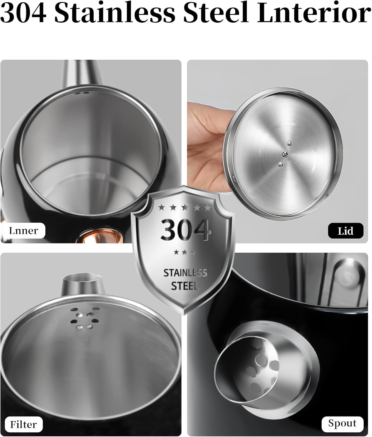 Retro Electric Kettle, 1.8L/60.8oz Hot Water Kettle Electric with Thermometer, 1200W Fast Heating Stainless Steel Tea Kettle for Boiling Water, Cordless, LED Indicator, Auto Shut-Off, Black