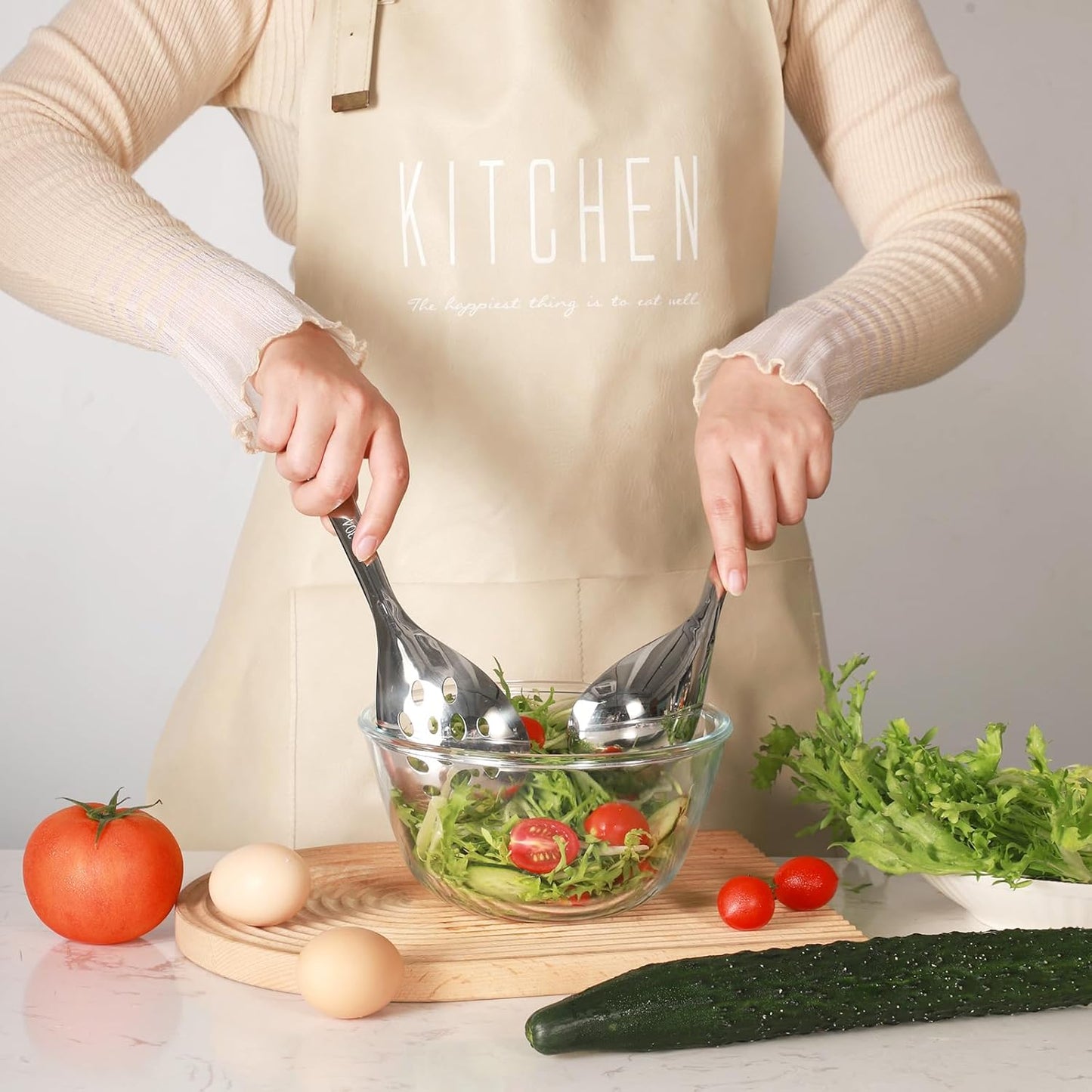 2 Pcs 18/8 Stainless Steel Slotted Spoon Soup Ladle, Kitchen Utensils for Cooking Serving Straining, 9 Inch Cooking Skimmer & SUS 304 Serving Spoons, Ideal for Hot Pot, Salad, Rice, Pasta