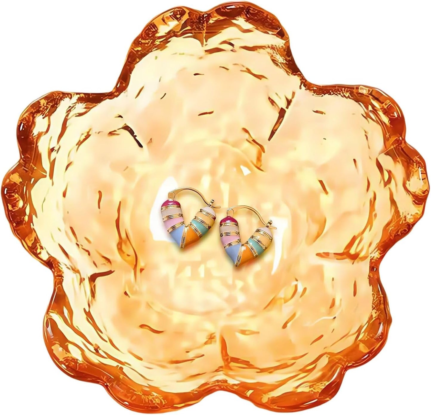 Amber Crystal Flower Jewelry Ring Dish, Clear Trinket Bowl, Cute Nightstand Decor Ring Holder for Women, Home Decor Gifts for Women, Wedding, Birthday, Mother's Day