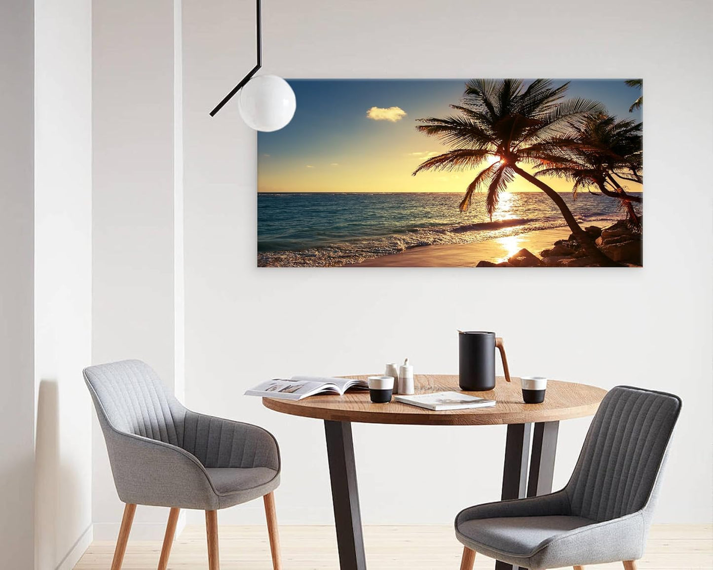 Muolunna S04998 Wall Art Decor Large Canvas Print Picture Sunset Ocean Beach Waves 1 Panel Coconut tree Scenery Painting Artwork for Office Home Decoration Stretched and Framed Ready to Hang