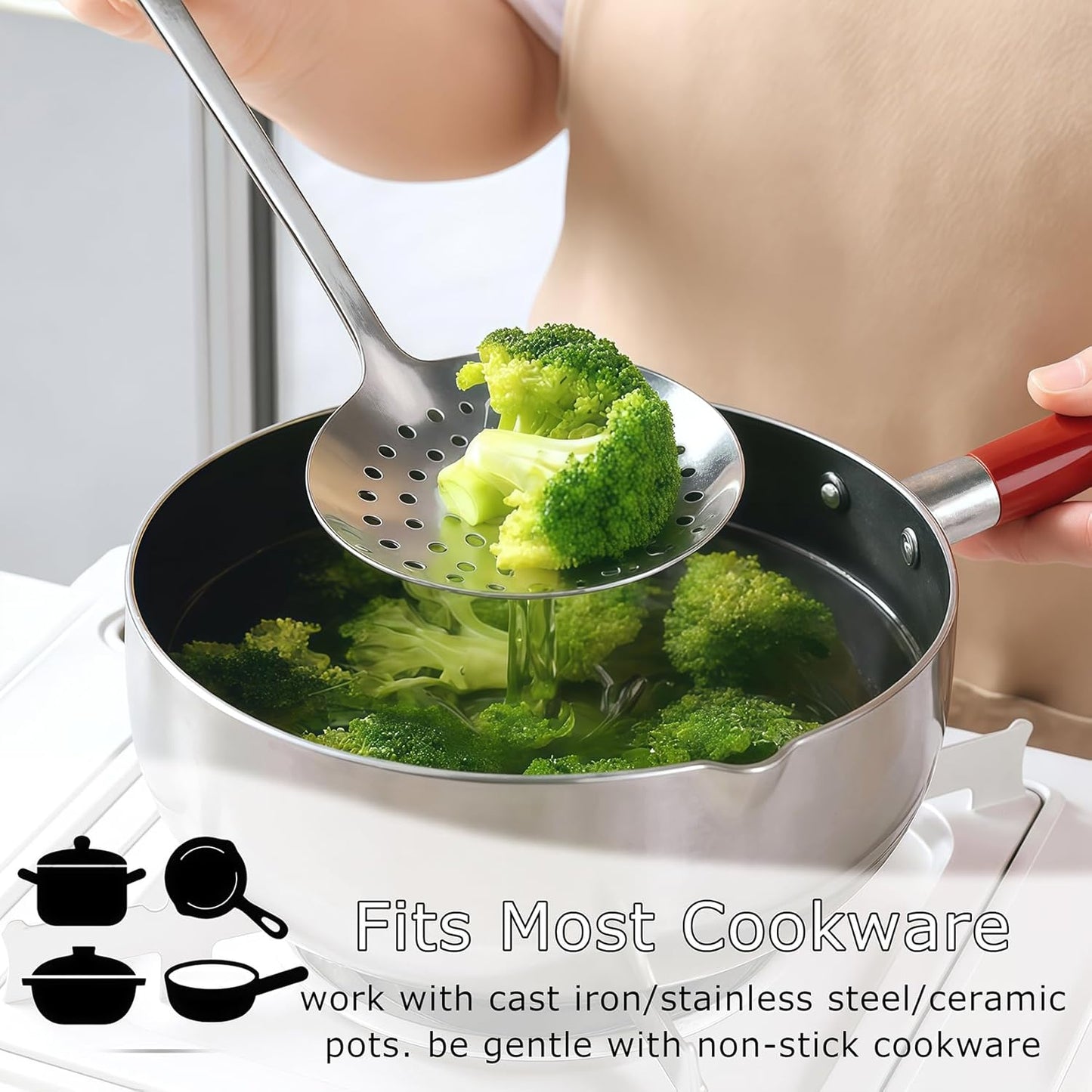 4pcs Cooking Utensils Set - Stainless Steel Kitchen Utensils, Heavy Duty Metal Kitchen Tools with Stainless Steel Spatula Solid & Slotted Turner, Ladle, Skimmer, Dishwasher Safe Easy to Clean