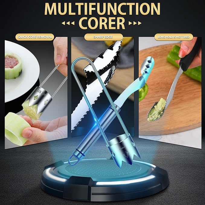 Stainless Steel Fruit and Vegetable Corer Set, Multi-Function Corer and Seed Remover for Apple Tomato (2)