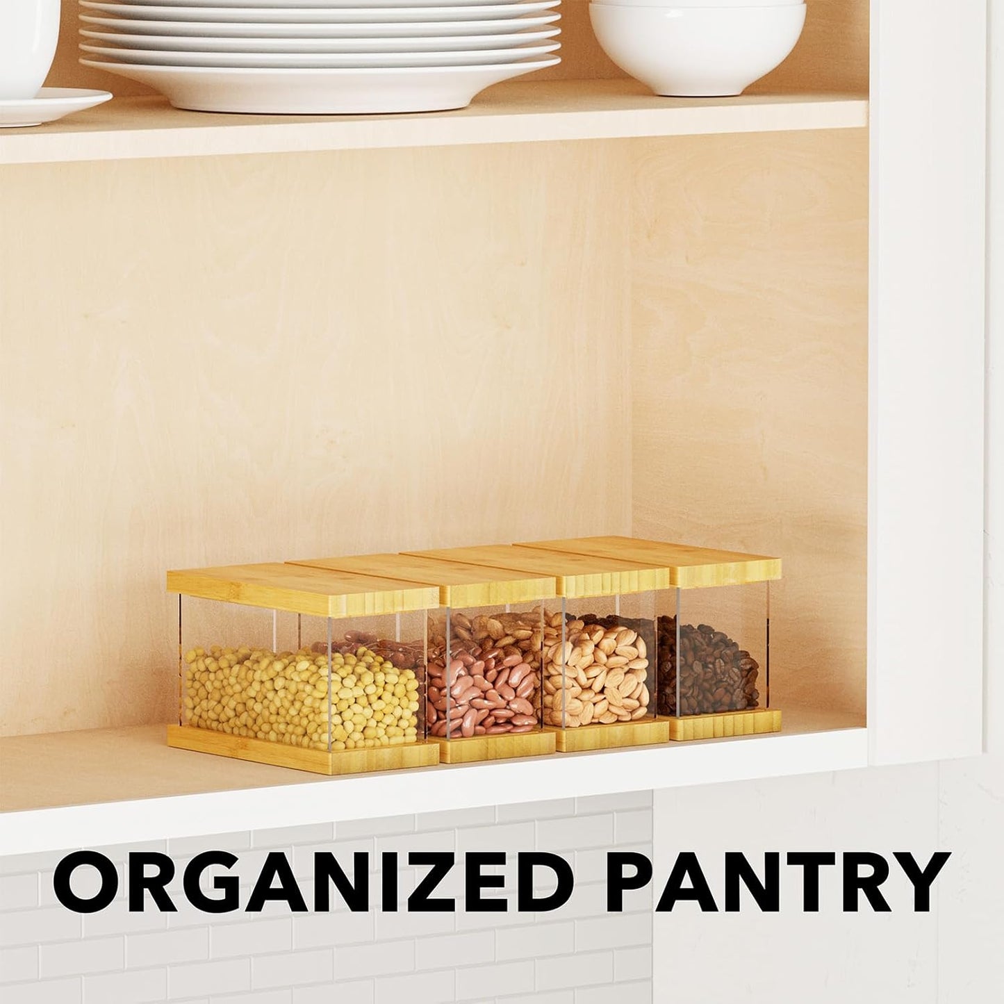 SpaceAid Bamboo Food Storage Container - Airtight Cereal Containers with Lids, Kitchen Cereal Canisters Pantry Organizers and Storage for Rice, Flour, Coffee, Snack, Extra Small 2 Pack