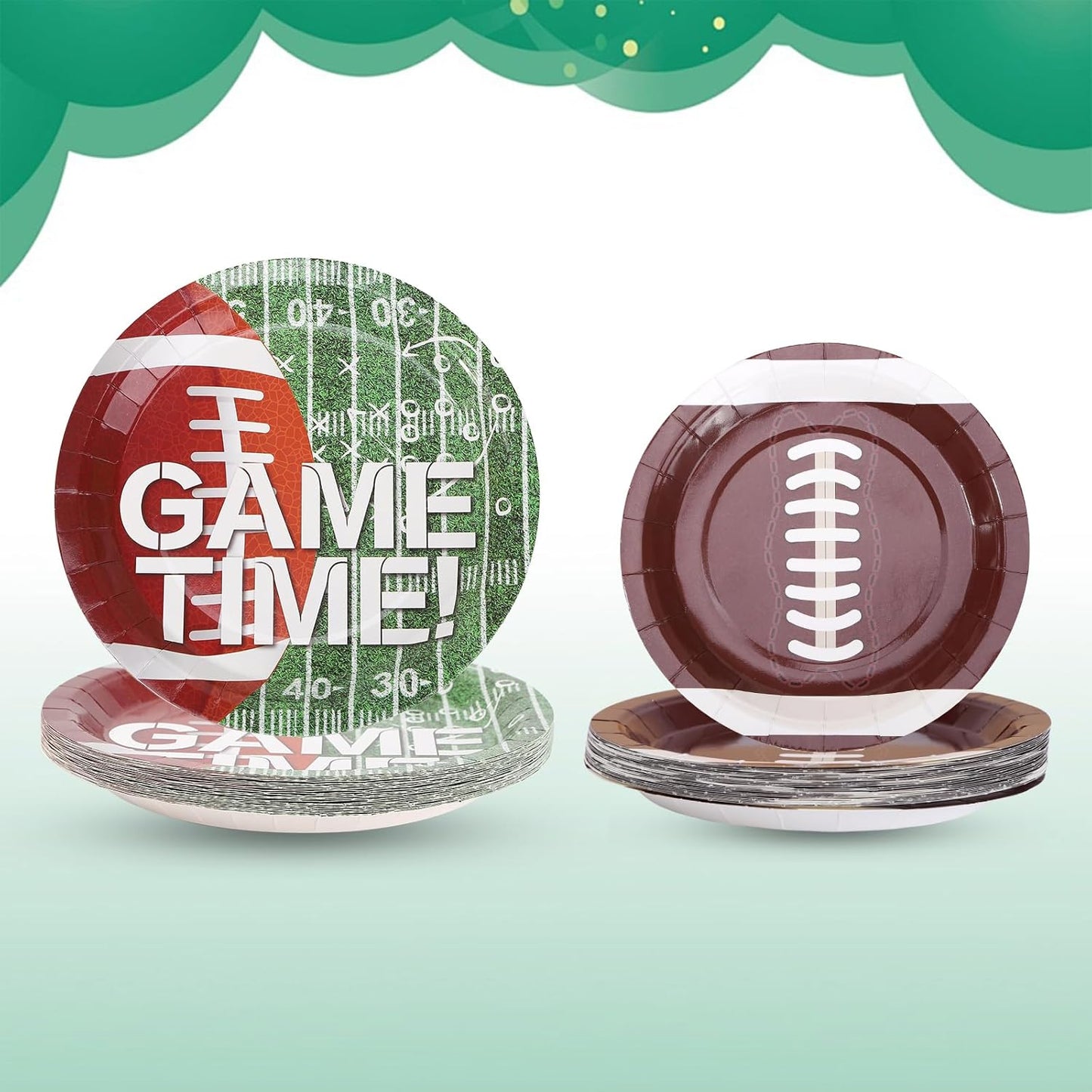 Football Plates and Napkins Sets Sports Paper Plates,Football Birthday Party Supplies Disposable Tableware Sets Rugby Plate with Touchdown Tablecloth for Gameday Tailgate Party Decorations Serve 24