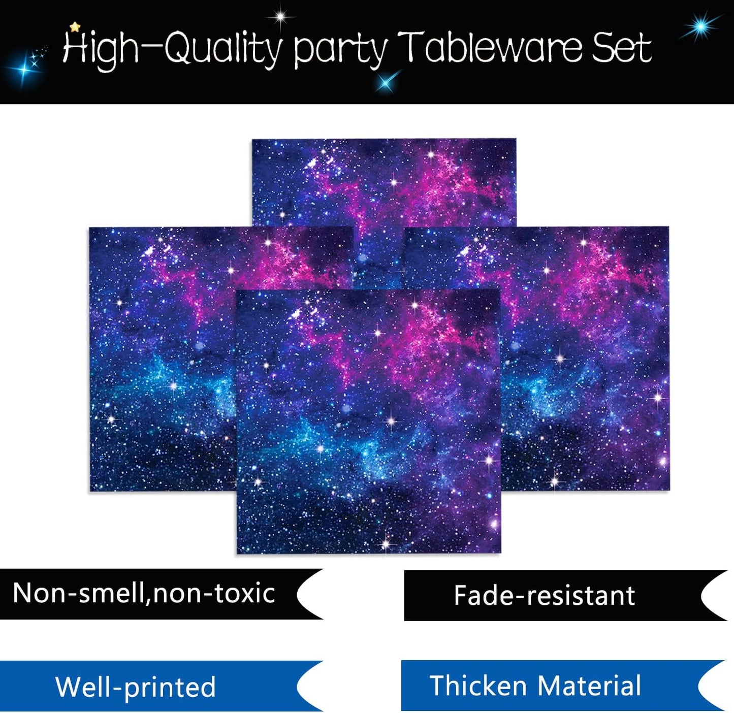 Space Galaxy Party Supplies Tableware Set Outer Space Theme Birthday Party Decoration Starry Night Solar System Planet Plates Napkins Forks Cups for 24 Guests