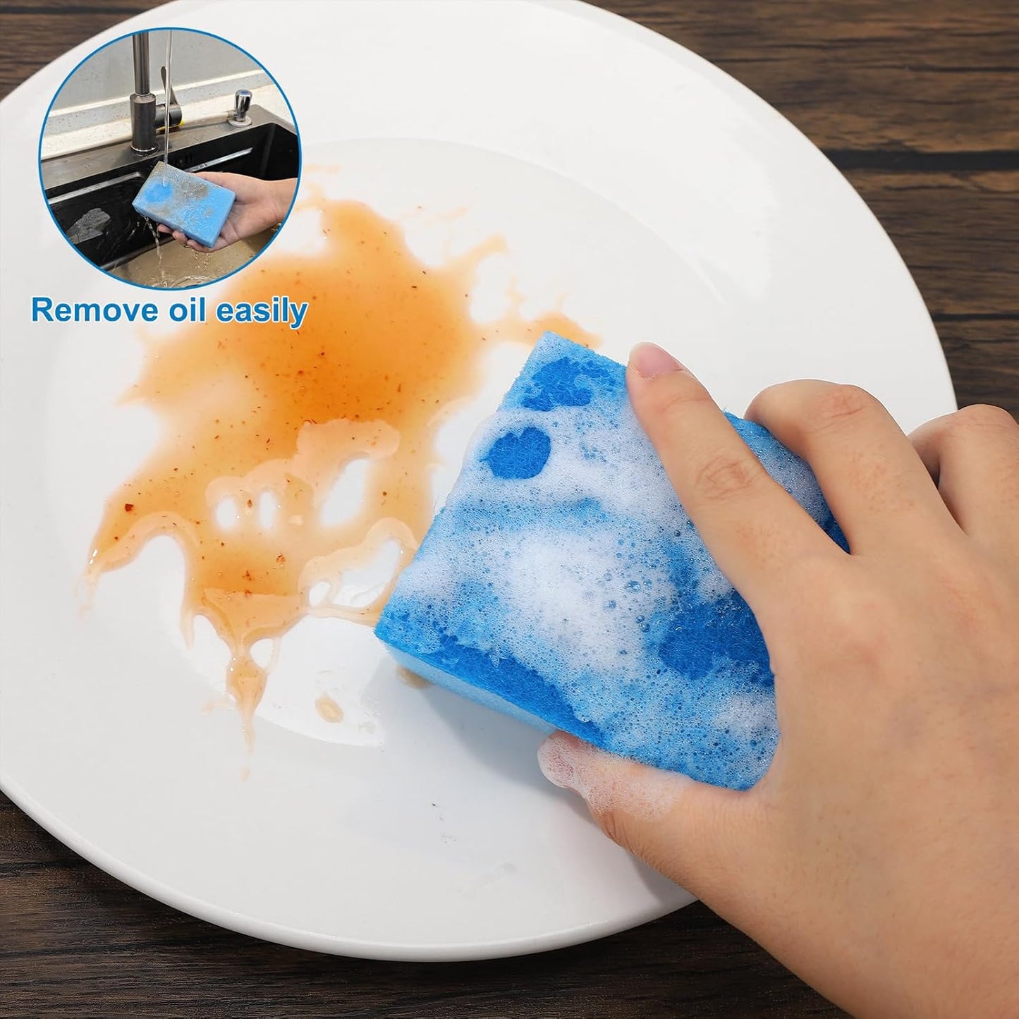 50 Pcs Individually Wrapped Sponges, Uncompressed Non Scratch Scrouing Sponges for Household Cleaning Dishes Kitchen Airbnb Apartment Car Bike Blue