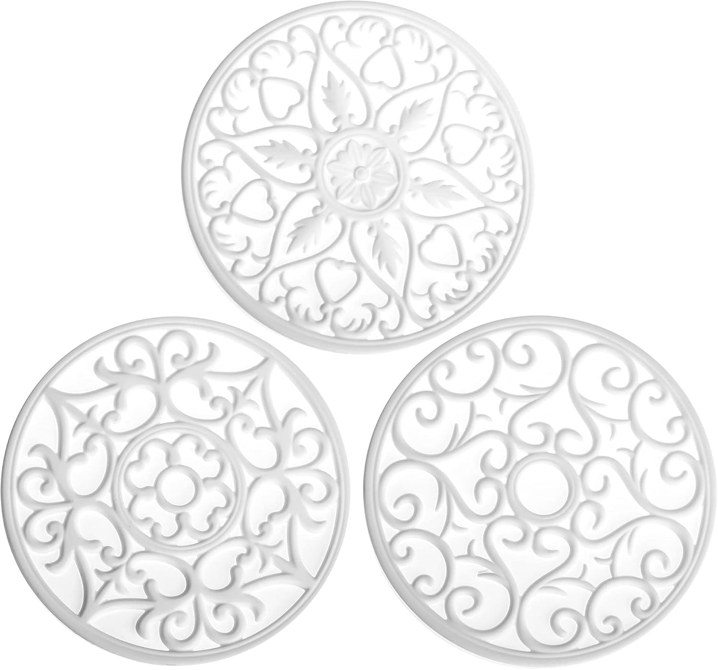 Smitchraft Silicone Trivets for Hot Dishes, Pots & Pans, Multi-Use Hot Pads Kitchen Quartz Countertops, Silicone Pot Holders Mats, Non-Stick Carved Heat Resistant Mats for Counter & Table, Set 3 White