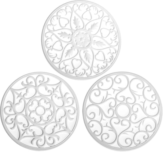 Smitchraft Silicone Trivets for Hot Dishes, Pots & Pans, Multi-Use Hot Pads Kitchen Quartz Countertops, Silicone Pot Holders Mats, Non-Stick Carved Heat Resistant Mats for Counter & Table, Set 3 White