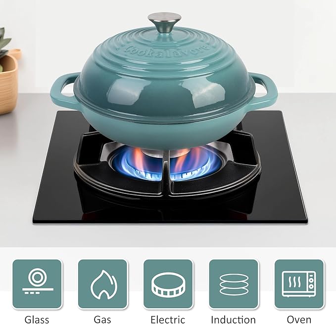 Premium Enameled Cast Iron Dutch Oven for Bread Baking | Non-Stick 2QT Oval Bread Oven with Lid | Perfect for Sourdough, Loaf, and Artisan Baking (Round Green, 5 QT)