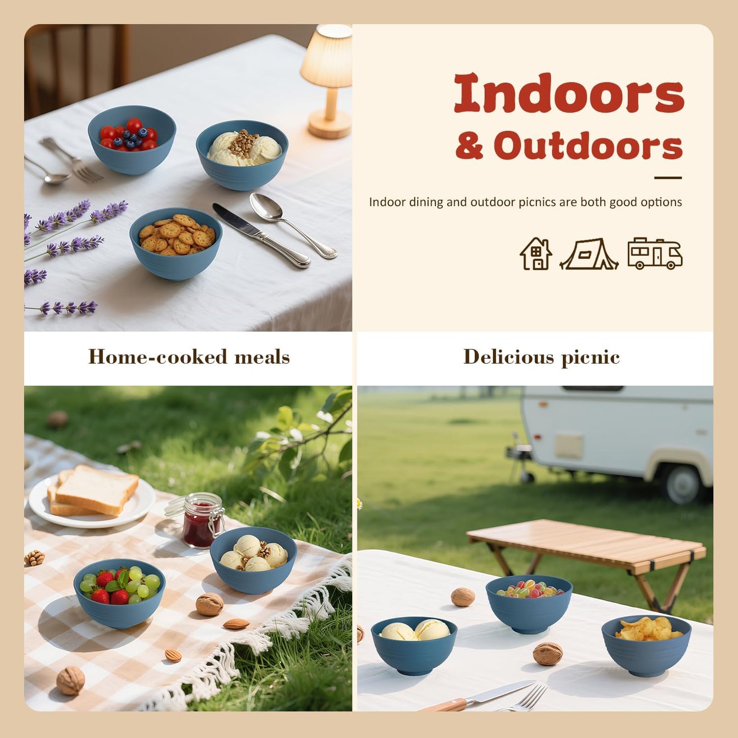 Wrova Small Wheat Straw Bowls Sets of 6,Dishwasher Safe and Microwave Safe Snack Bowls 10oz,Alternative Handy Plastic Bowls Reusable for Snack and Ice Cream. Blue