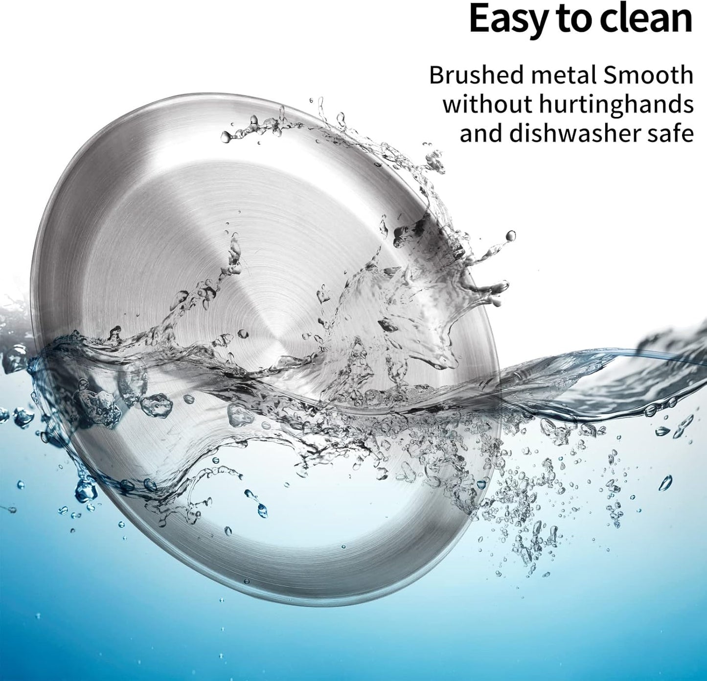 4-Piece 9" Stainless Steel Plates, Metal Round Dinner Dishes for Adults, Reusable and Dishwasher Safe, Serving Camping Salad Plate for Home, Outdoor Camping, Snack and BBQ