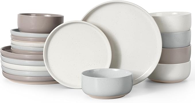 HaWare Stoneware Dinnerware Sets, 18-Piece Plates and Bowls Set for 6, Dishes Set for Home Restaurant, Speckled Multicolor