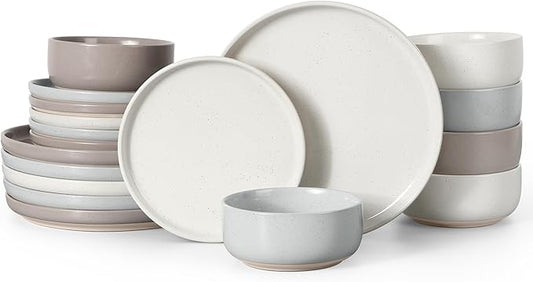 HaWare Stoneware Dinnerware Sets, 18-Piece Plates and Bowls Set for 6, Dishes Set for Home Restaurant, Speckled Multicolor