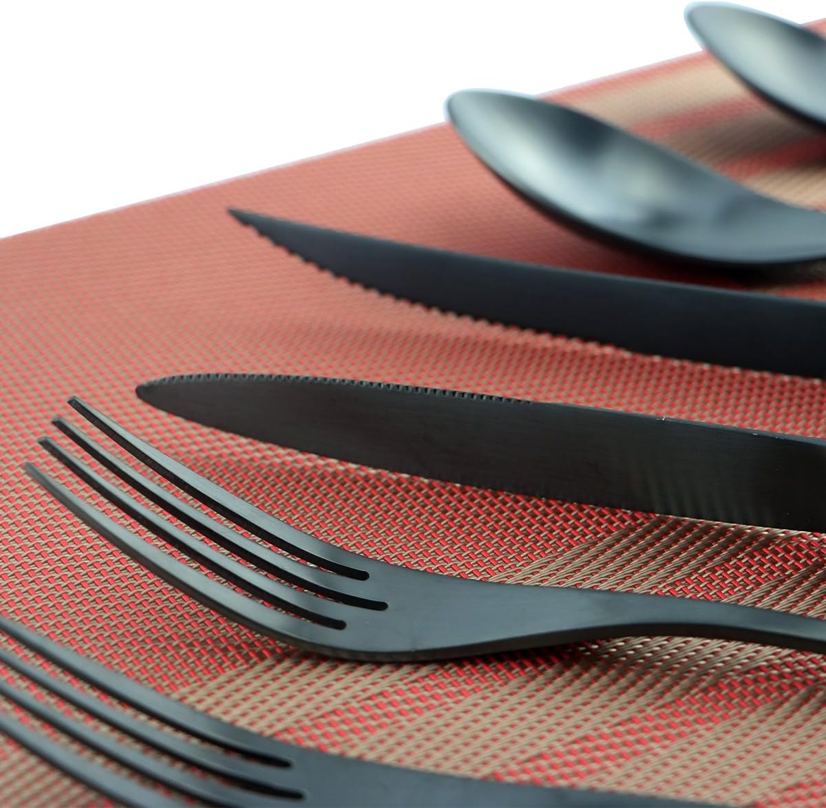 6-Piece Flatware Set,Extra Thick Heavy Duty - 18/10 Stainless Steel Cutlery Sets,High Matte Finish Black Flatware Sets Service for 1,Multipurpose Use for Home,Kitchen,Tableware Utensil Sets