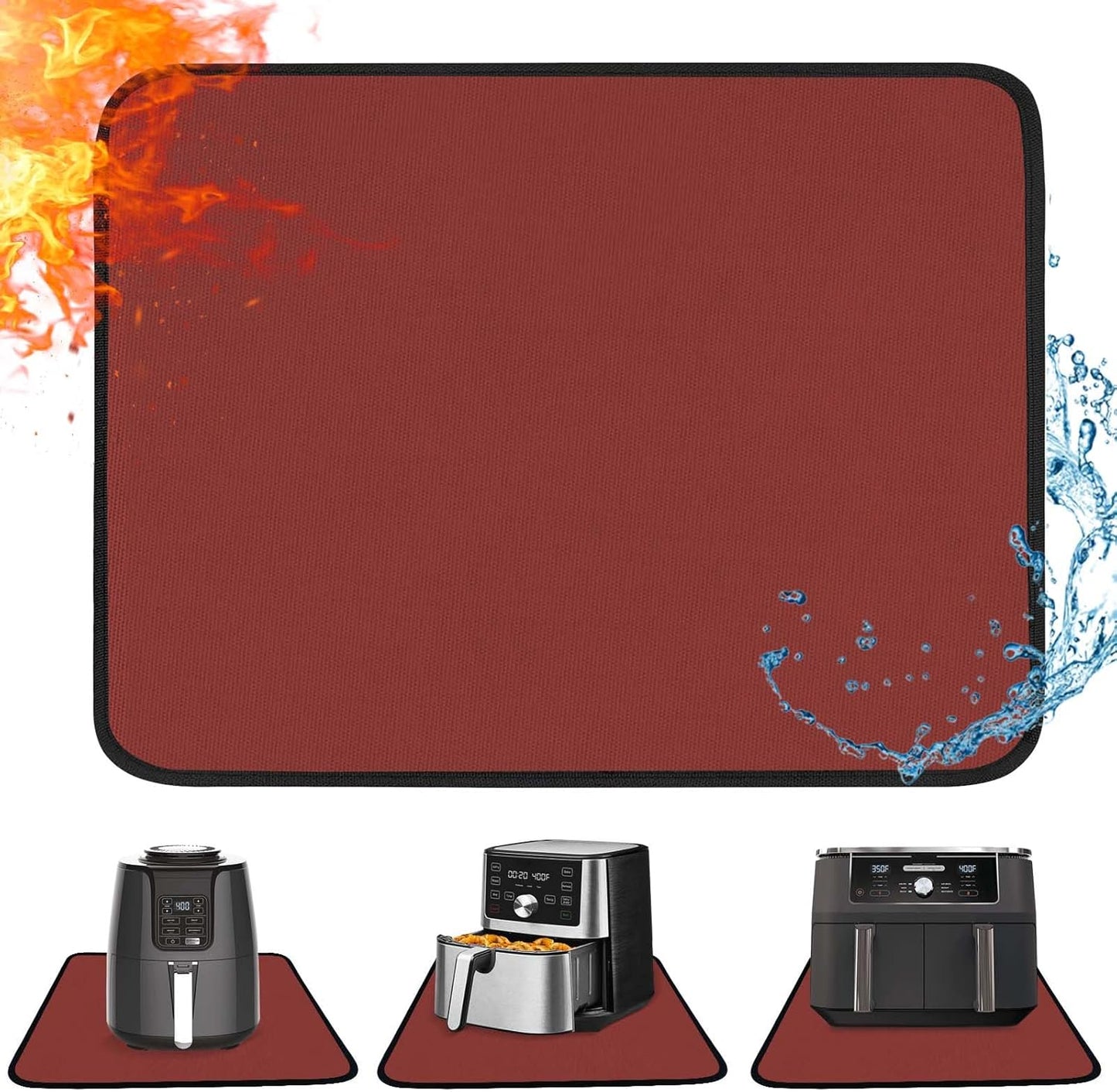Heat Resistant Mat for Air Fryer, 16 x 20in Countertop Protector, Fireproof Silicone Appliance Slider for Coffee Maker, Toaster, Oven (Red)