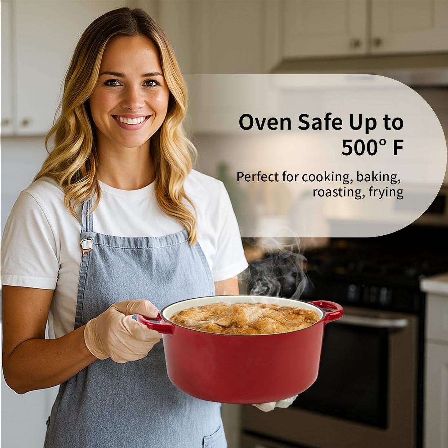 Enameled Cast Iron Dutch Oven Pot with Lid, 3.9 Quart Dutch Oven for Bread Baking, Oven Safe up to 500° F, Suitable for Bread Baking, Braising, Roasting, Stews, Red