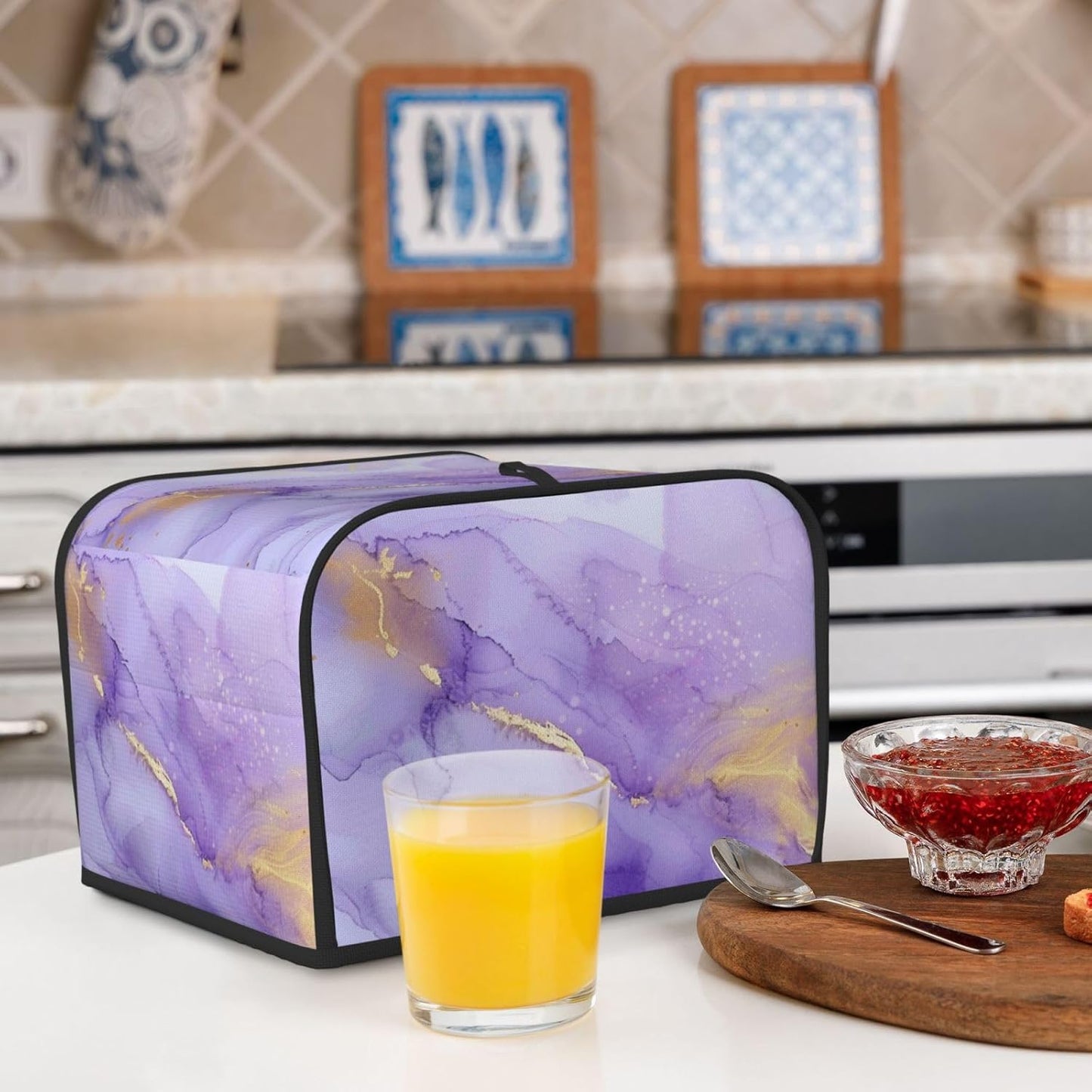 Toaster Cover 4 Slice Pastel Purple Marble Kitchen Small Appliance Covers with Pockets Dust and Fingerprint Protection
