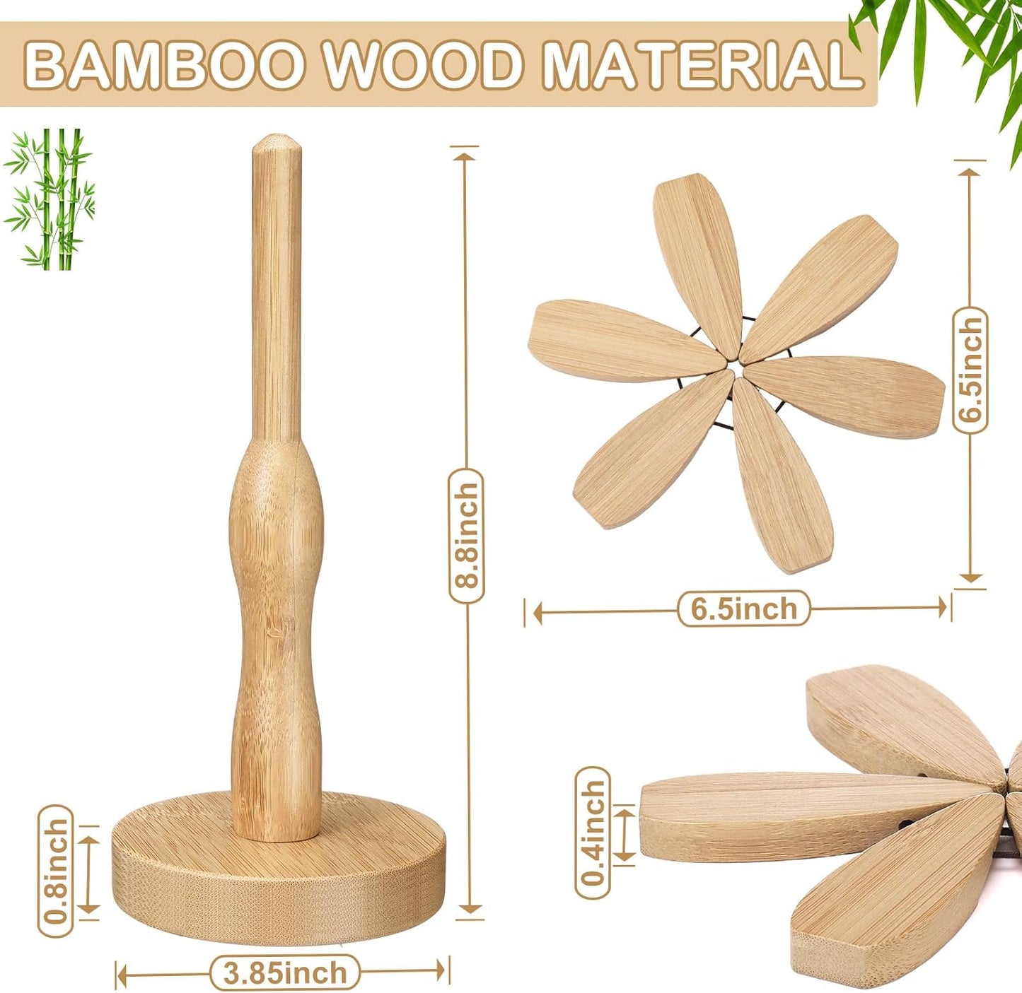 Wooden Tree Coaster Trivets Wood Trivets Set for Hot Dishes Set of 4 Christmas Tree Shape Foldable Wooden Coaster and 1 Stand Natural Trivet for Cups Plates Bowls Pots(Burly Wood Color)