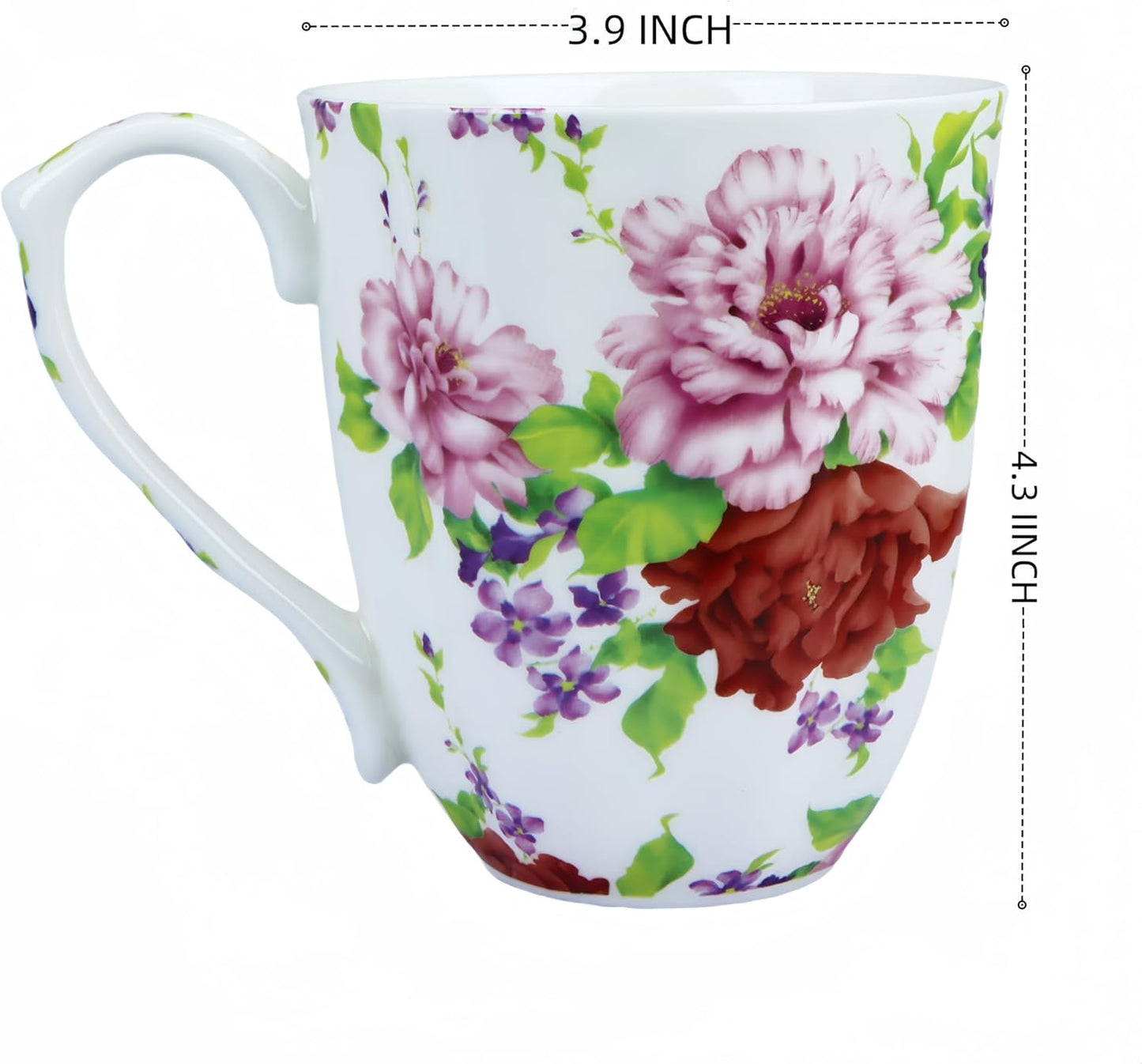 14oz Cute Coffee Mugs for Women Cute Mugs Bone China Floral Coffee Mug Teacups for Mom Women Birthday Gifts Christmas Gifts (white background floral)