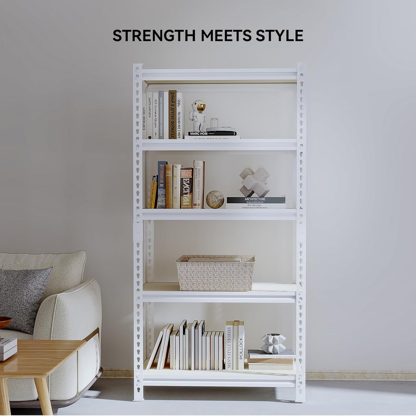 36"W "Father&I" 5-Shelf Industrial Metal Steel Garage/Tote Storage Shelves Heavy-Duty Adjustable Rack: Tall Shelving Units Organizer for Closet/Basement/Pantry/Shop/School 72"H*36W*16"D, White