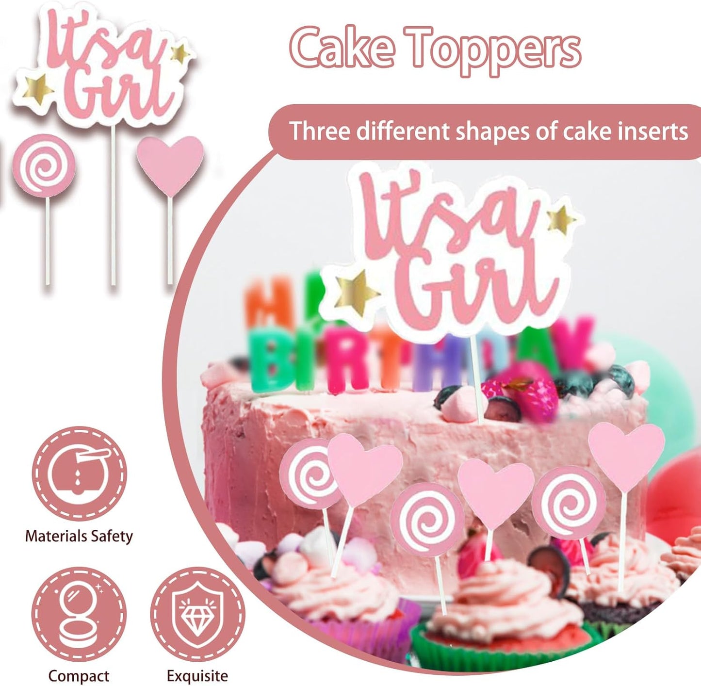 301Pcs Baby Shower Decorations For Girl, Girl Baby Shower Decorations Kits - Disposable Dinnerware Set With Pink Rose Gold Floral (50 Guest), "BABY girl" Banner, Balloon, Sash, Cake Topper