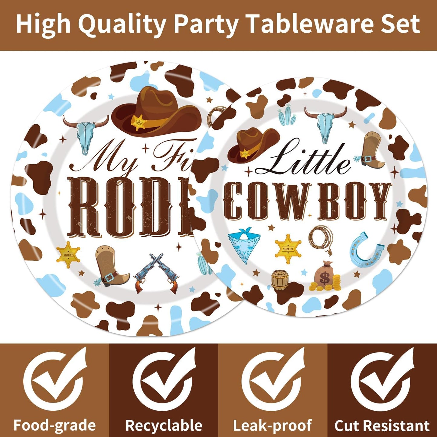 My First Rodeo Birthday Party Supplies - Western Cowboy 1st Party Decorations for Boy Baby Shower My First Rodeo Plates Napkin Forks Tableware Set | Serves 24 Guests