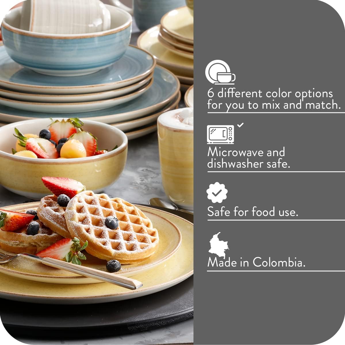 Corona 16 –piece Yellow Hand-painted Vintage Style Ceramic Dinnerware Sets, Plates, Bowls and Mugs, Service For 4, Mustard Caoba