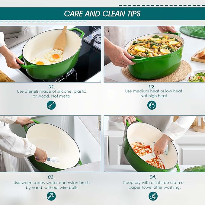 vancasso Enameled Cast Iron Dutch Oven, 9.3 Quart Dutch Oven Pot with Lid, Oval Dutch Oven Cast Iron Pot with Non Stick Enamel Coating for Bread Baking