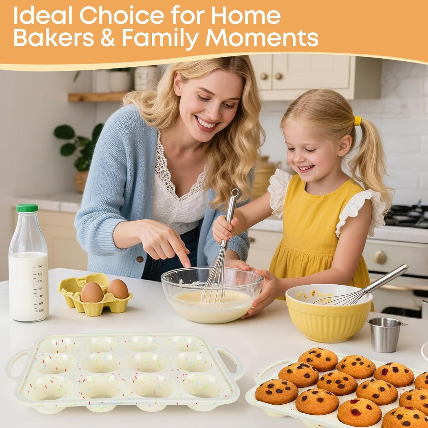 12-Cup Silicone Cupcake Pan, Nonstick Muffin Pan, Dishwasher Safe Muffin Tray with Handles, Food Grade Silicone Muffin Tin for Baking Egg Bites & Cupcakes