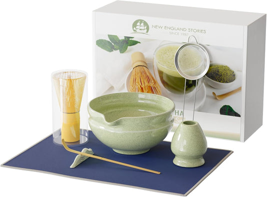 Matcha Whisk Set, Perfect Matcha Kit for Matcha Lovers Includes Ceramic Bowl, Bamboo Whisk, Holder, Scoop, Sifter & Cloth - 7 Pcs Matcha Kit