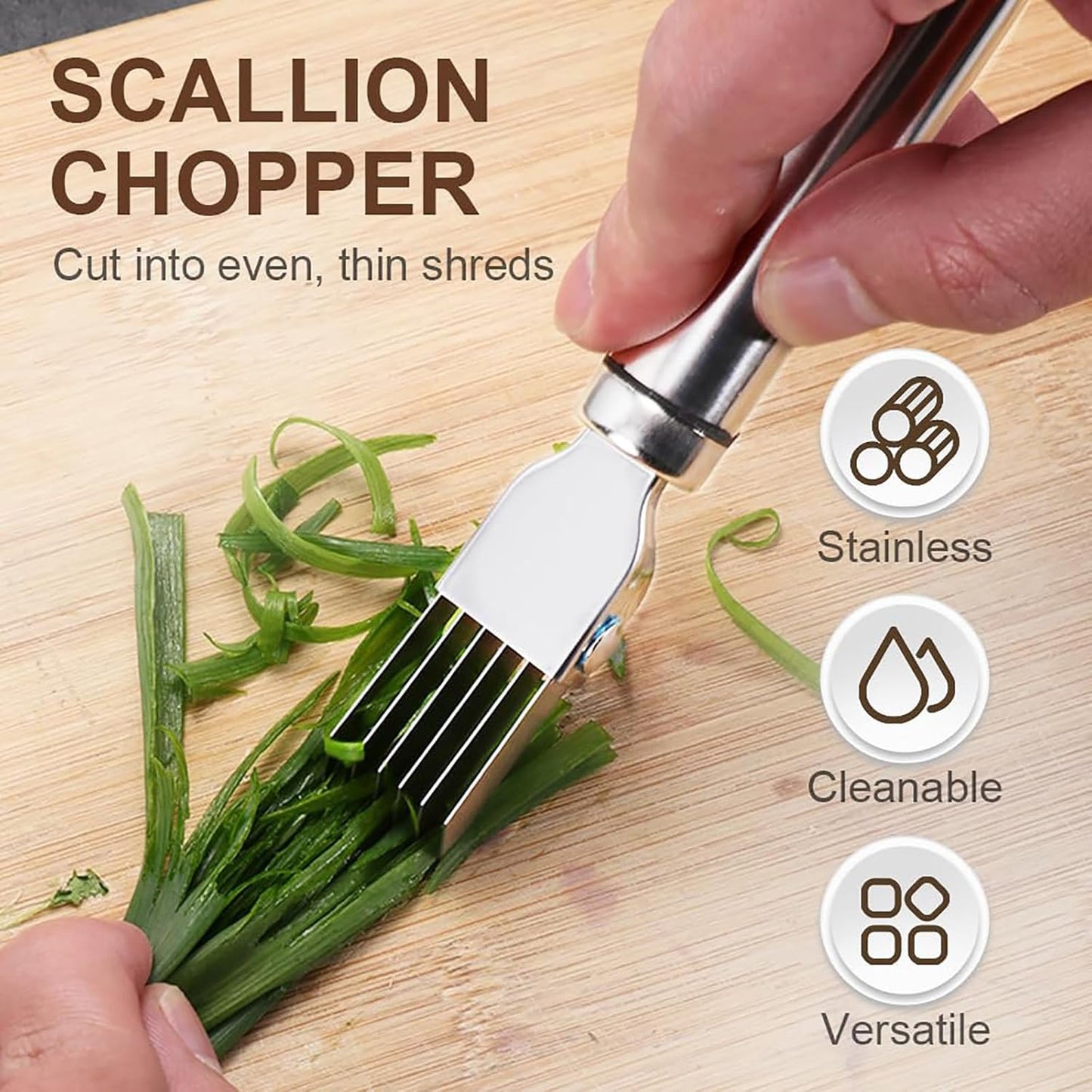 Shred Silk The Knife, 2025 Green Onion Cutter Stainless Steel Chopped Kitchens Slicing Tool Cutter for Vegetables Onion Garlic, Multifunctional Kitchen Food Vegetable Cutter Kitchen Gadget (A 1Pack)